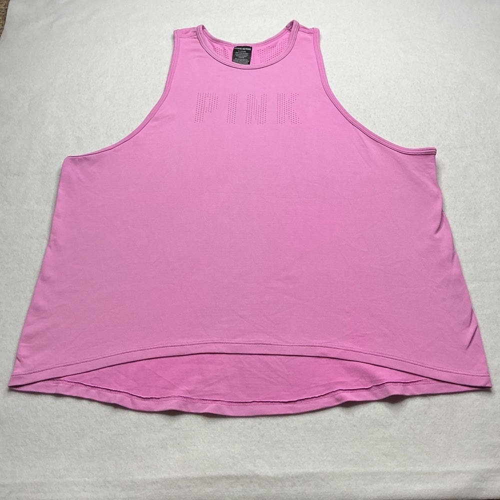 PINK ACTIVE Victoria's Secret Tank Top Perforated Logo High Low Hem Medium
